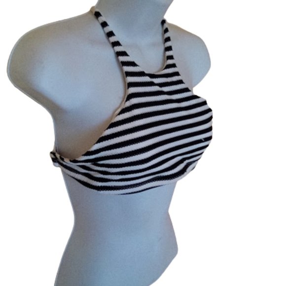 BARBIE CORE VITAMIN A  Black White Striped Bikini Swim Suit Top Fits XS - Picture 3 of 5